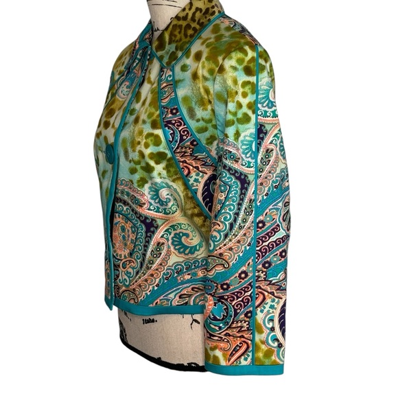 Harve Benard Bright Colorful Paisley Jacobean Leopard Lined Jacket Wm's 10 NWT - Picture 2 of 6
